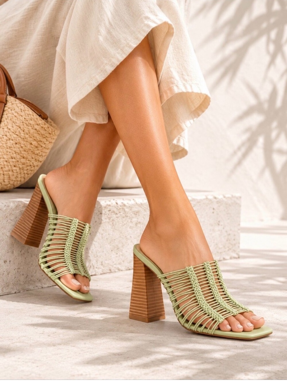Sam Edelman Laurette Light Green Bungee Block Heels NEW